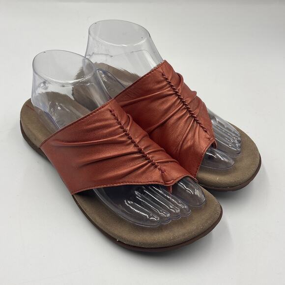 Taos Shoes - Taos Gift 2 Orange Leather Ruched Slides Sandals Womens Size 8 shoes